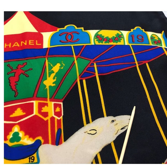Chanel Vintage Carousel Print Silk Scarf – Black & Multicolor - Picture 3 of 5